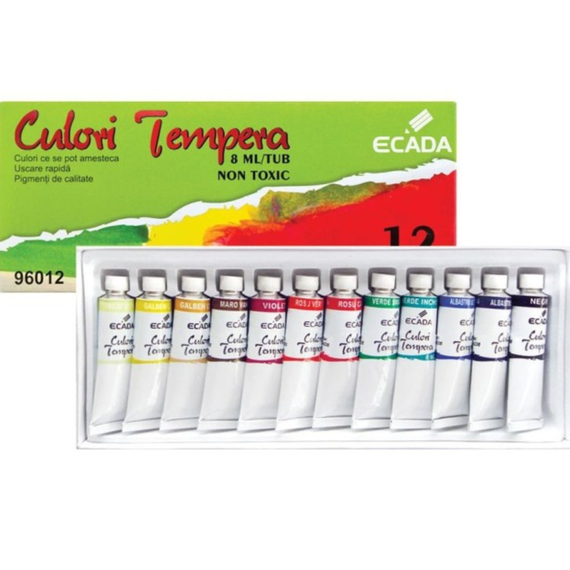 Culori tempera, tub 6 ml, 12 culori/set, ECADA - Papet