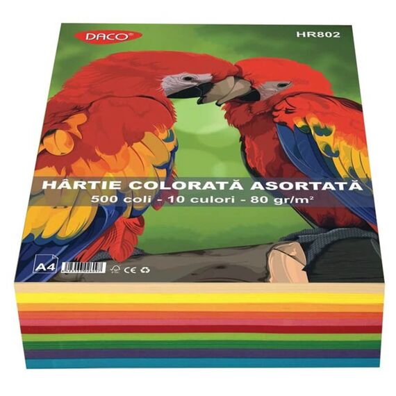 Hartie colorata A4, 5 culori/top, DACO, 80 g/mp, 500 coli/top - Papet