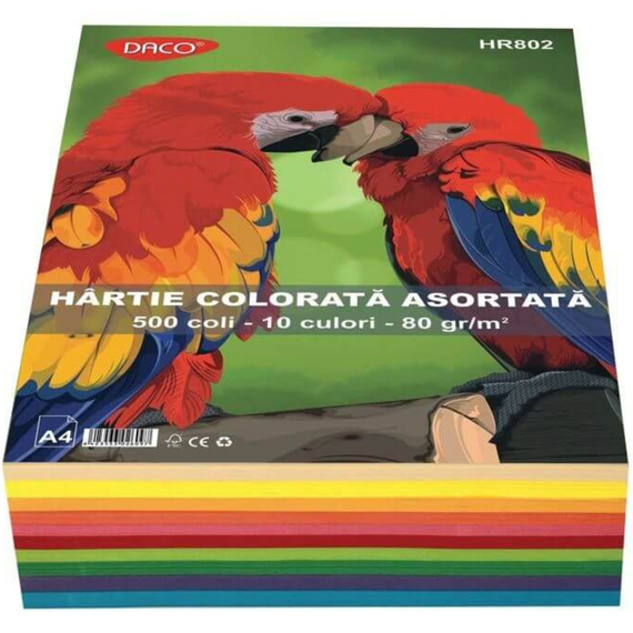 Hartie colorata A4, 10 culori/top, DACO, 80 g/mp, 500 coli/top - Papet