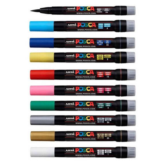 Marker pensula Uni Posca Brush  PCF-350 K Rosu M426 - 3Papet