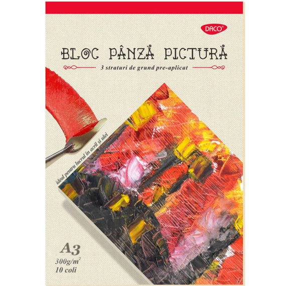 Bloc cu Panza Pictura A3, 300g/mp, 10 file, DACO - Papet