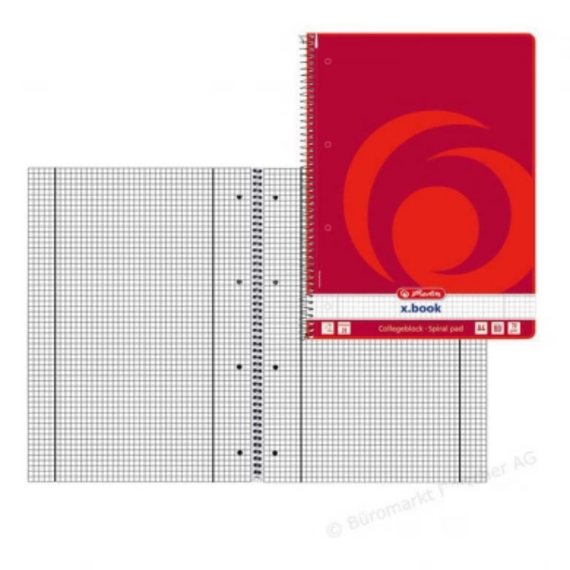 Caiet A4 cu spirala, 80 file HERLITZ X.Book, ALEGE LINIATURA: Matematica - 2Papet