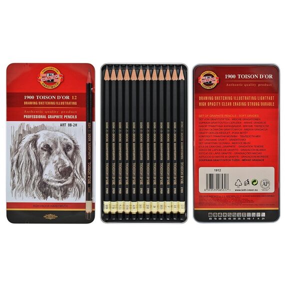 Set creioane grafit Toison D`Or K1900 Koh-i-Noor 8B-2H cutie metalica K1912-12 - Papet