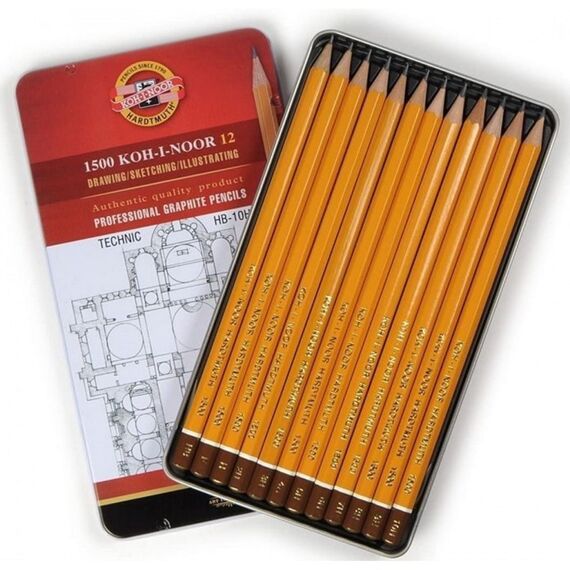 Set creioane grafit K1500 Koh-i-Noor Arta HB-10H cutie metalica K1502-7 - Papet