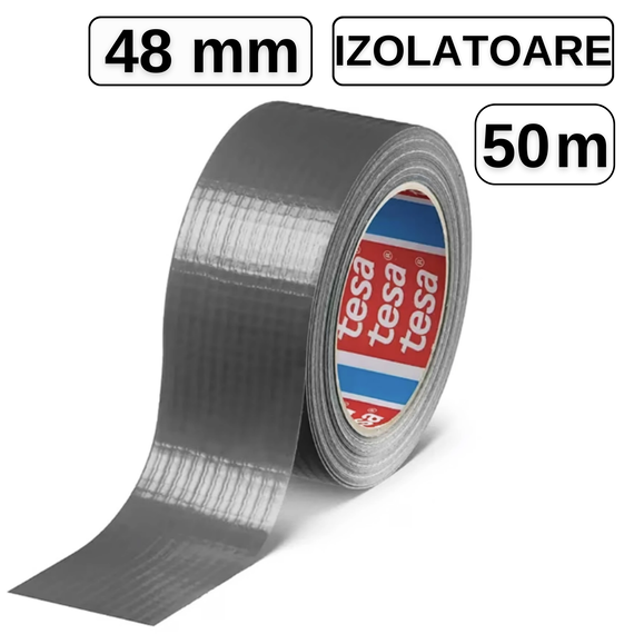 Banda adeziva izolatoare 50 mm x 50 m argintie, TESA Pro Duct Tape - Papet
