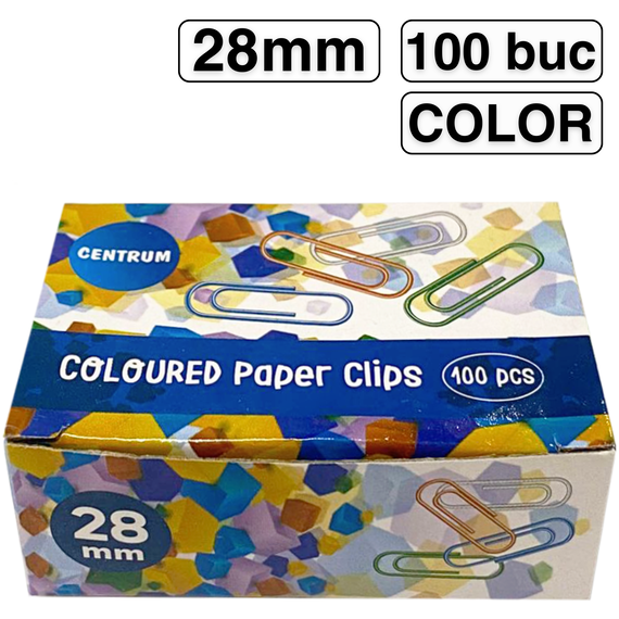 Agrafe birou colorate 28mm, 100 buc/cutie, CENTRUM - Papet