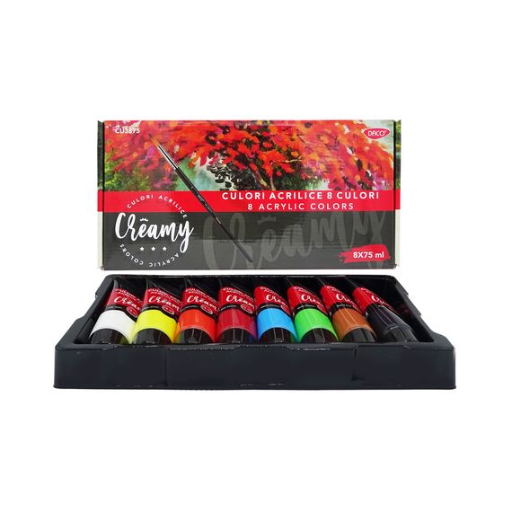 Set culori acrilice 8 culori/set, 75 ml, DACO Creamy - Papet