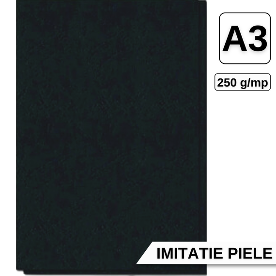 Coperti carton imitatie piele, A3, 250g/mp, negru, ARGO, 100 coli/top - Papet