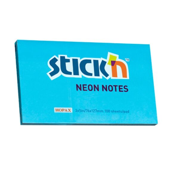 Notes autoadeziv 76 x 127 mm, 100 file, STICK'N, albastru neon - Papet