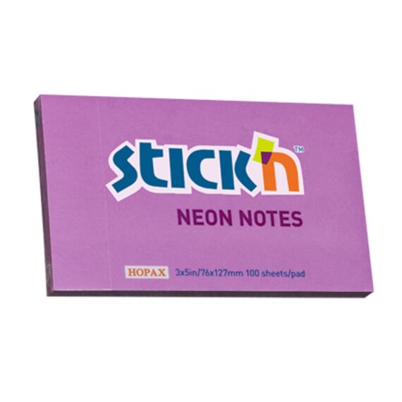Notes autoadeziv 76 x 127 mm, 100 file, STICK'N, mov neon - Papet
