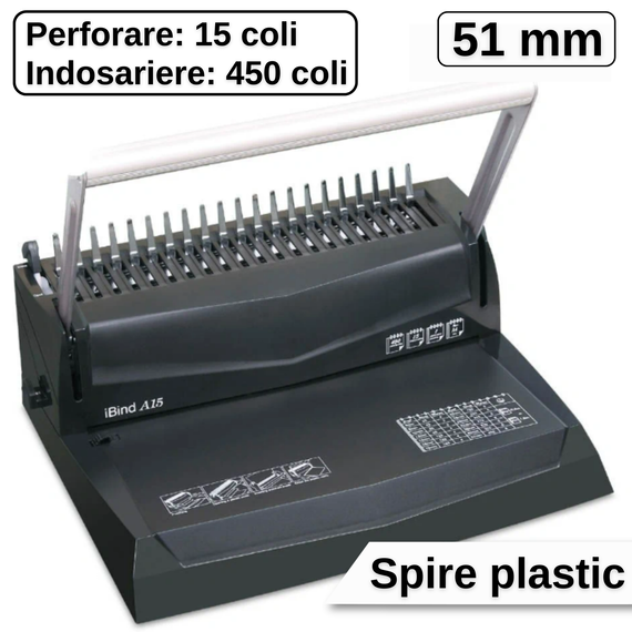 Aparat de indosariat cu inele plastic, capacitate perforare 15 coli, iBind A15 - Papet