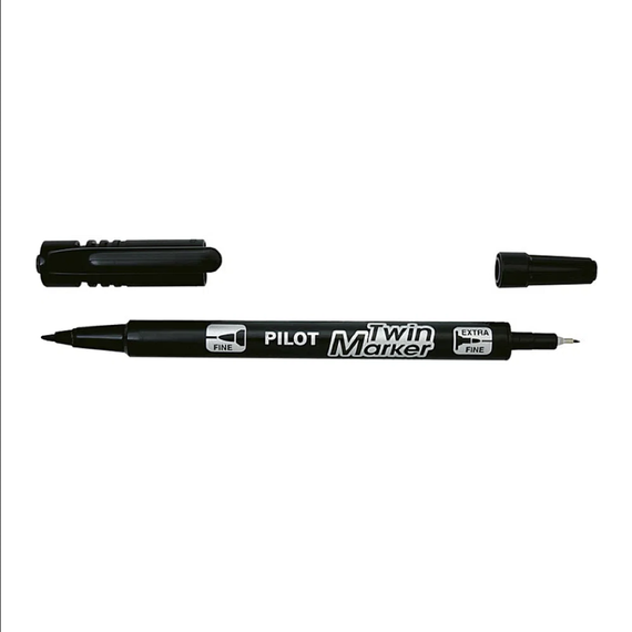 Marker permanent cu 2 capete, 0.4 mm, PILOT Twin BegreeN, ALEGE CULOAREA: Negru - 2Papet