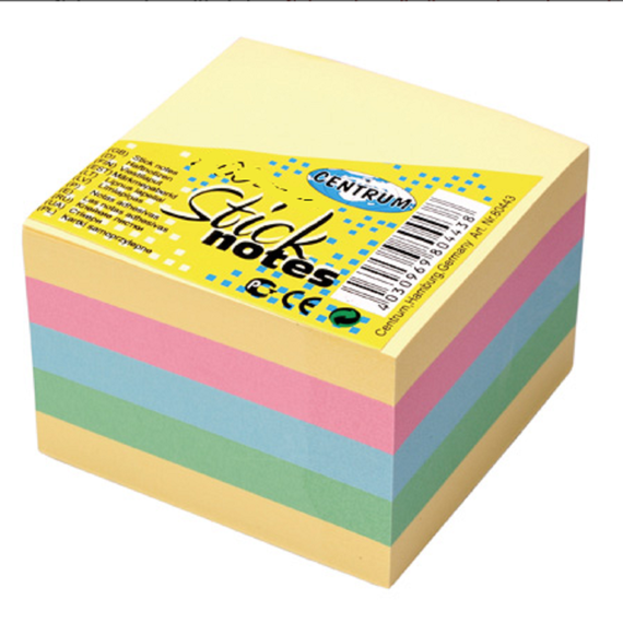 Cub notite autoadezive 76 x 76 mm, 400 file, 5 culori pale, CENTRUM - Papet