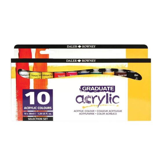 Set culori acrilice, 10 culori/set, DALER ROWNEY Graduate - Papet