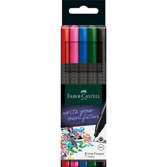 Fineliner 0.4 mm cu grip, FABER-CASTELL Basic, 5 culori/set - Papet