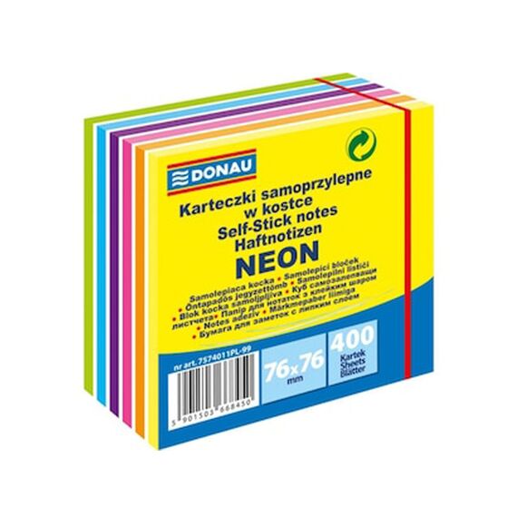 Cub notite autoadezive 76 x 76 mm, 400 file, 6 culori neon, DONAU - Papet