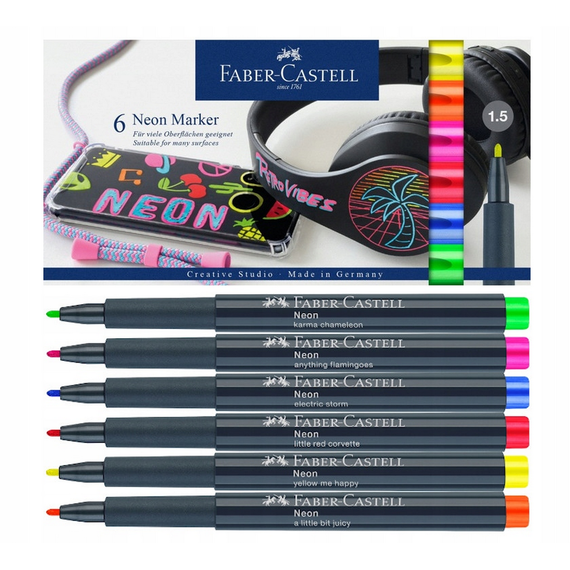 Marker permanent pentru decoratiuni, FABER-CASTELL Neon, 6 culori/set - Papet