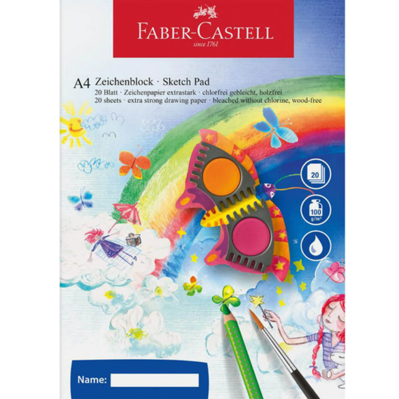 Bloc de desen A4, 100g/mp, 20 file, FABER-CASTELL - Papet