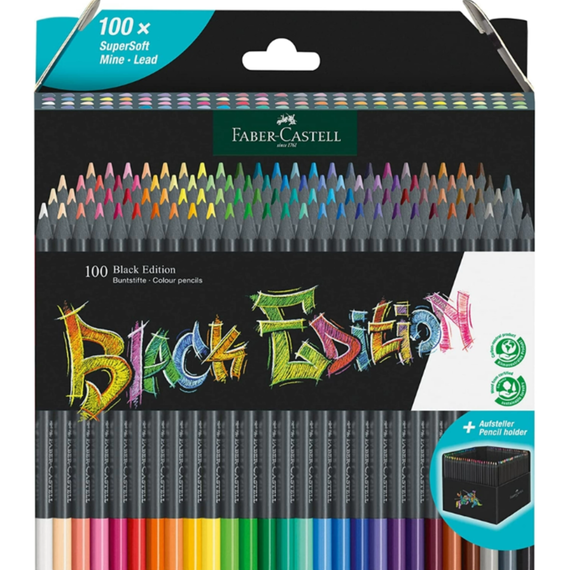 Creioane colorate FABER-CASTELL Black Edition, 100 culori/set - Papet