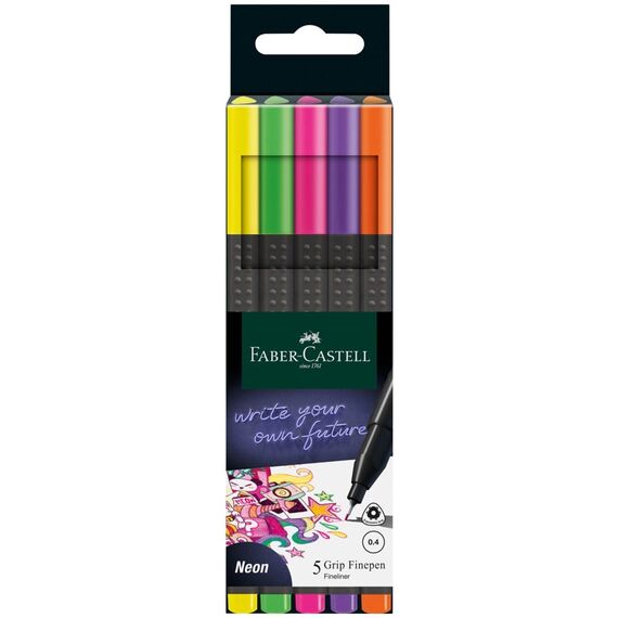 Fineliner 0.4 mm cu grip, FABER-CASTELL Neon, 5 culori/set - Papet