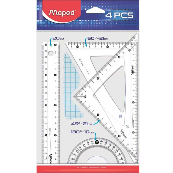 Set Geometrie din plastic cu 4 piese MAPED - Papet