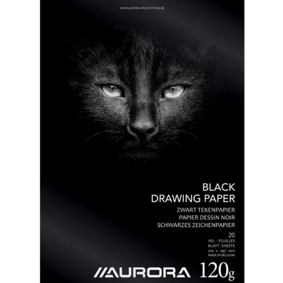 Bloc de desen A4, hartie neagra, 120 g/mp, 20 file, AURORA Raphael - Papet