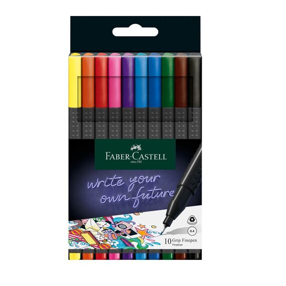 Fineliner 0.4 mm cu grip, FABER-CASTELL Neon, 10 culori/set - Papet