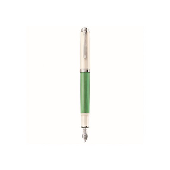 Stilou cu penita aur 14K, accesorii placate cu argint, PELIKAN Souveran M605 M, Alb-Verde - 3Papet