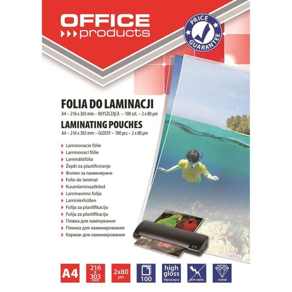Folie laminare A4, 80 microni, 100 buc/top OFFICE PRODUCTS - Papet