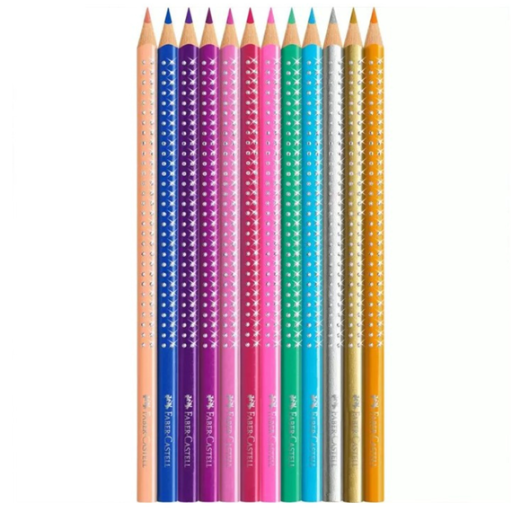 Creioane colorate FABER-CASTELL Sparkle, cutie metalica, 12 culori/set - 2Papet