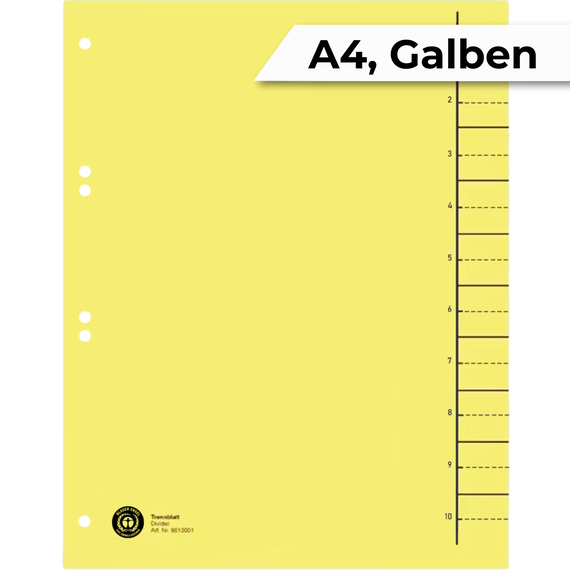 Separatoare carton A4, multiperforatii, 100file/set, KOLIBRI Galben - Papet
