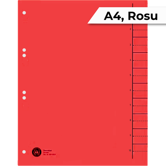 Separatoare carton A4, multiperforatii, 100file/set, KOLIBRI Rosu - Papet