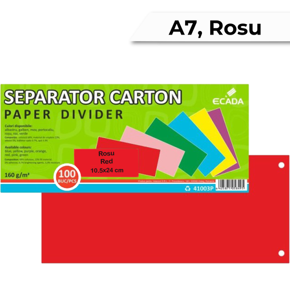 Separatoare biblioraft, 3 perforatii, 100 file/set, ECADA Rosu - Papet