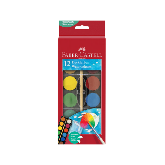 Acuarele pe baza de apa, 12 culori/set, FABER CASTELL, pastila 30 mm si pensula - 2Papet