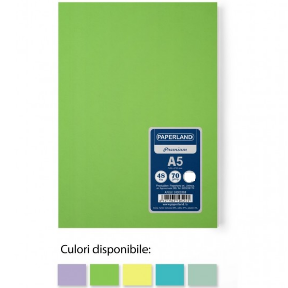 Caiet A5, coperta plastic, 48 file, PAPERLAND, ALEGE LINIATURA: Velin (coala alba) - Papet