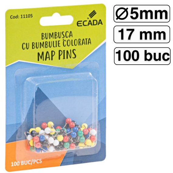 Ace cu gamalie colorata, 100 buc/cutie, ECADA - Papet