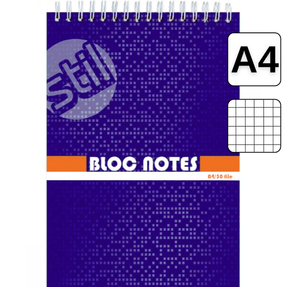 Bloc Notes cu spirala dubla, A4, 50 file, matematica, STIL - Papet
