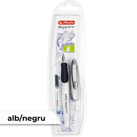Stilou HERLITZ My.Pen pentru Stangaci, ALEGE CULOAREA: Alb/Negru - 2Papet