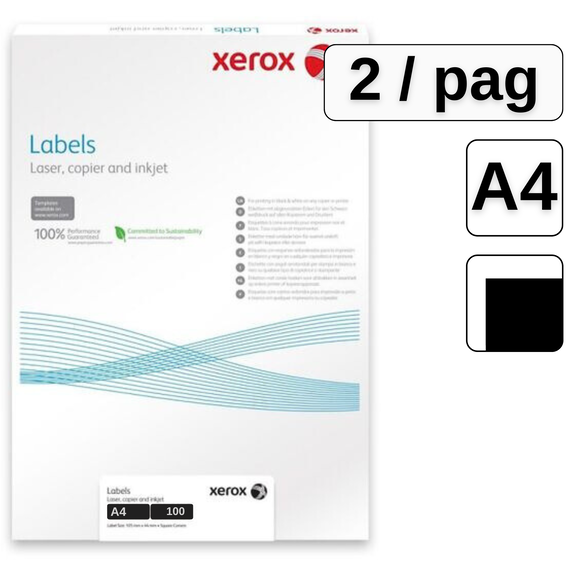 Etichete autocolante albe, colturi drepte, 2 buc/A4, 100 coli/top, XEROX - Papet