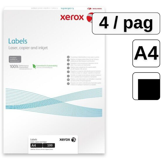 Etichete autocolante albe, colturi drepte, 4 buc/A4, 100 coli/top, XEROX - Papet