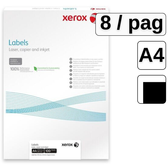 Etichete autocolante albe, colturi drepte, 8 buc/A4, 100 coli/top, XEROX - Papet