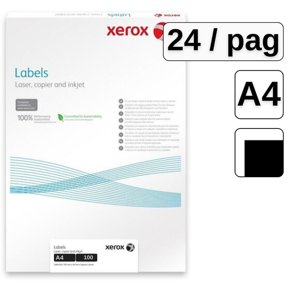 Etichete autocolante albe, colturi drepte, 24 buc/A4, 100 coli/top, XEROX - Papet