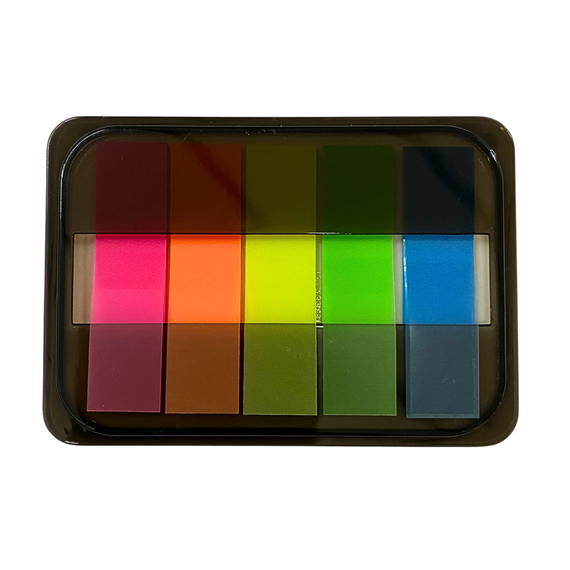 Index autoadeziv plastic, 45 x 12 mm, 5 culori neon/set cu suport plastic - Papet