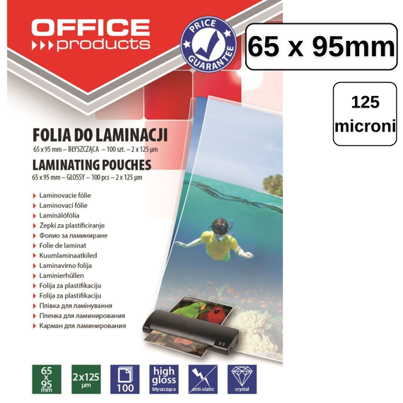 Folie laminare, 65 x 95mm, 125 microni, 100 buc/top, OFFICE PRODUCTS - Papet