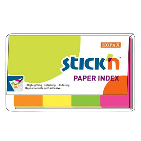 Index autoadeziv hartie 50 x 20 mm, 4 culori neon, STICK'N - Papet