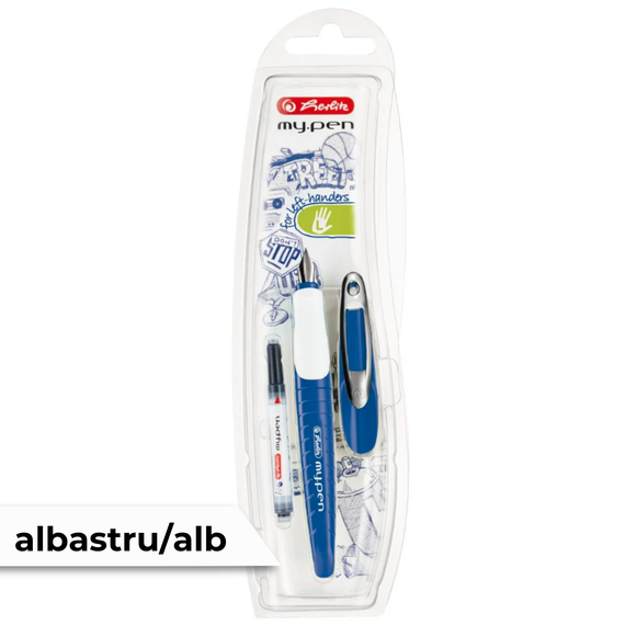 Stilou HERLITZ My.Pen pentru Stangaci, ALEGE CULOAREA: Albastru/Alb - 2Papet