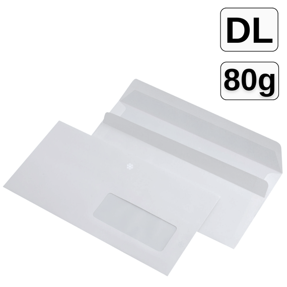 Plic DL alb autoadeziv cu fereastra dreapta/stanga, Fereastra: Fereastra dreapta - Papet