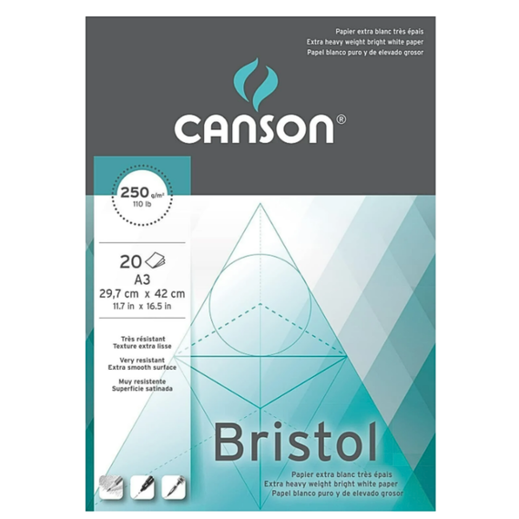 Bloc de desen si schite A3, 250g/mp, 20 file, CANSON Bristol - Papet