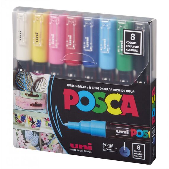 Marker UNI PC-1M POSCA 0.7 mm, set 8 culori - Papet