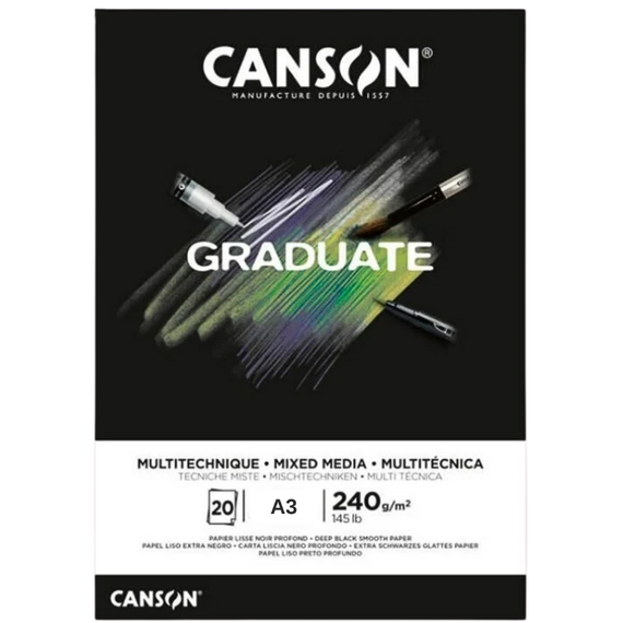 Bloc cu hartie neagra A3 Mixed Media, 240g 20 file CANSON - Papet